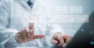 North Bristol NHS Trust - Doctor touching virtual display board