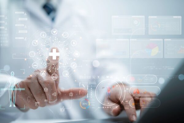 North Bristol NHS Trust - Doctor touching virtual display board