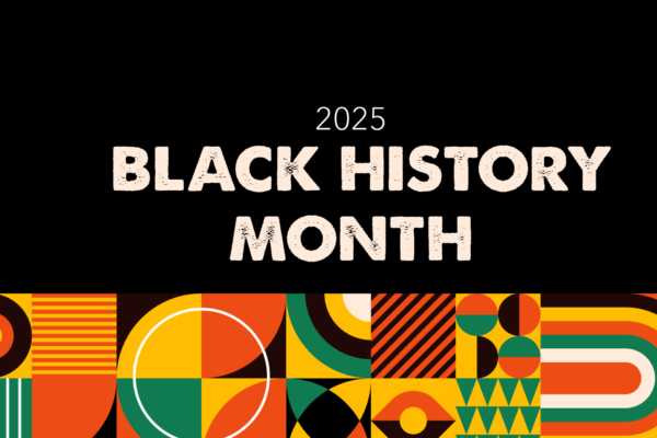 Black History Month text and different colour pattern background