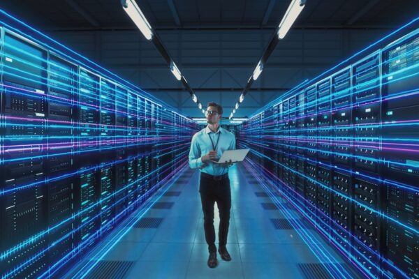 Man walking in server room
