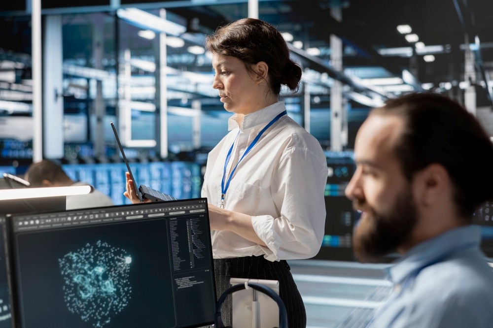 Managed SOC Services - Admins using computer in data center office